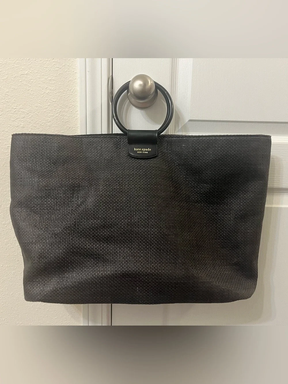 kate spade Black Woven Tote with Round Handles